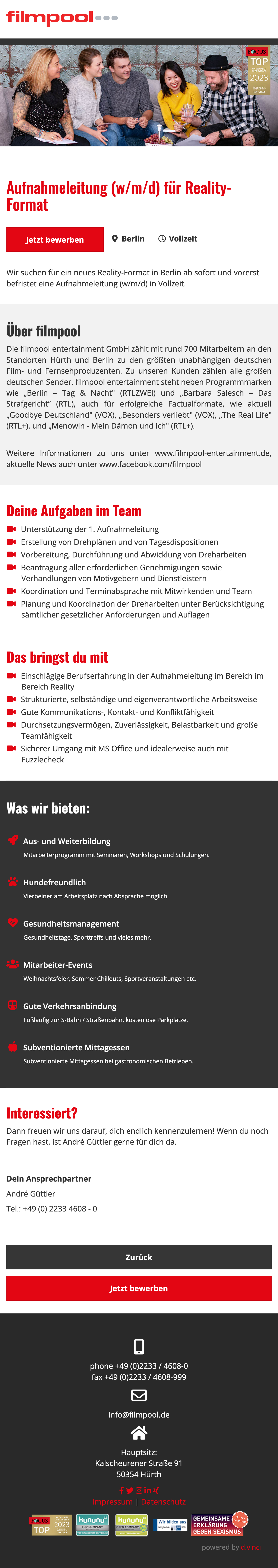 Aufnahmeleitung (w/m/d) für Reality-Format