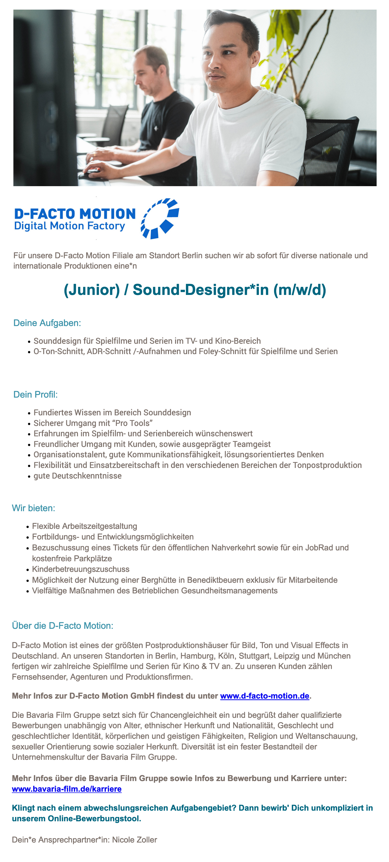 (Junior) / Sound-Designer*in (m/w/d)