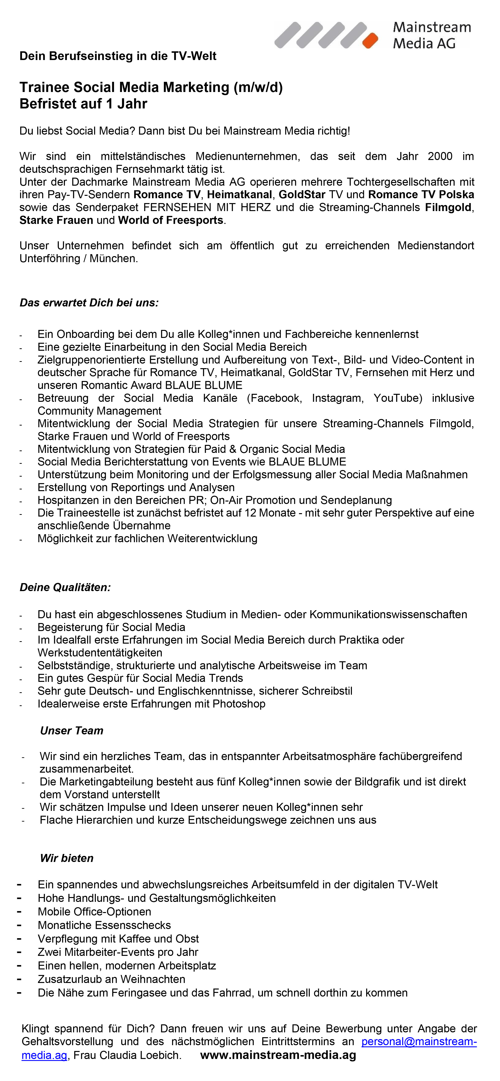 Trainee Social Media Marketing (m/w/d)