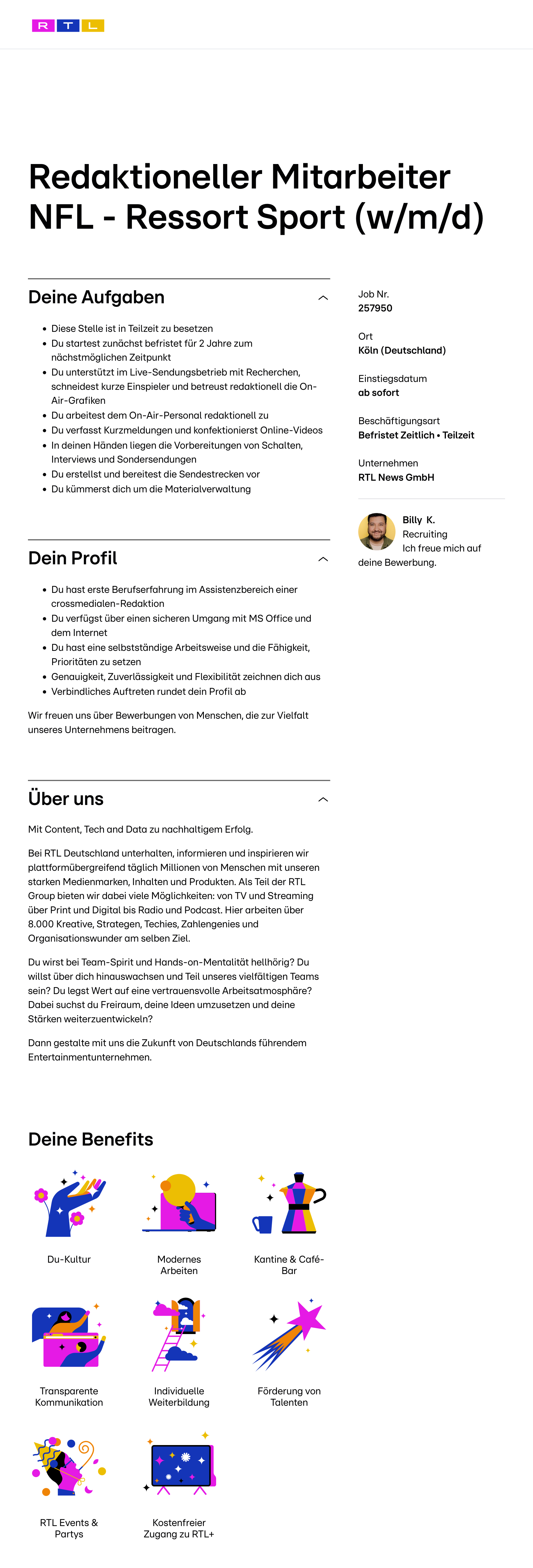 Redaktioneller Mitarbeiter NFL - Ressort Sport (w/m/d)