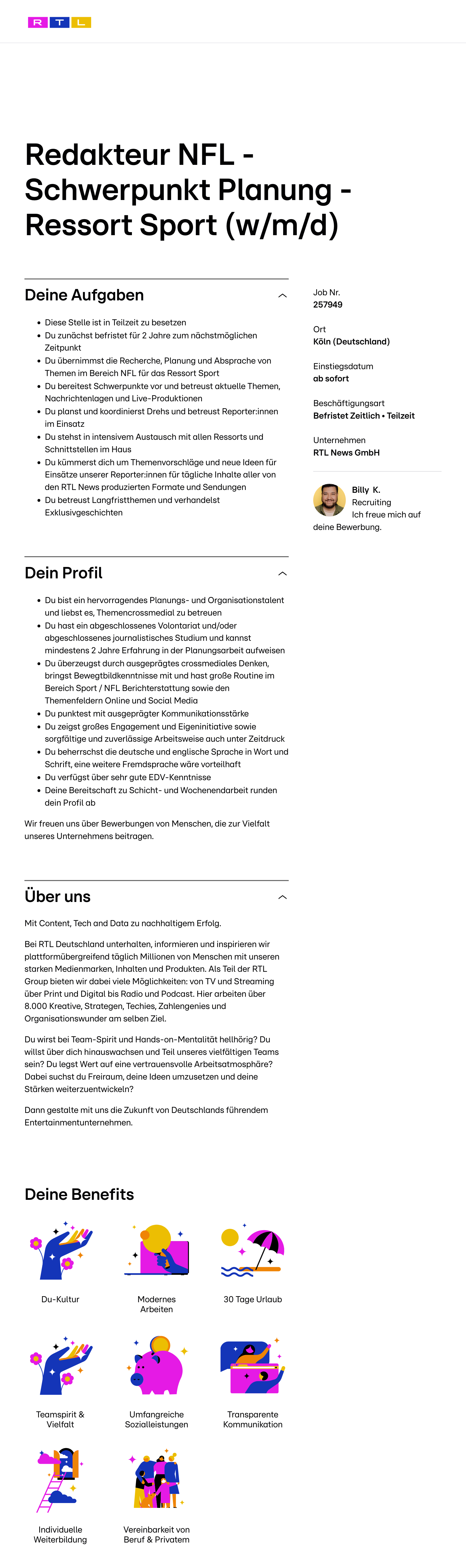 Redakteur NFL - Schwerpunkt Planung - Ressort Sport (w/m/d)