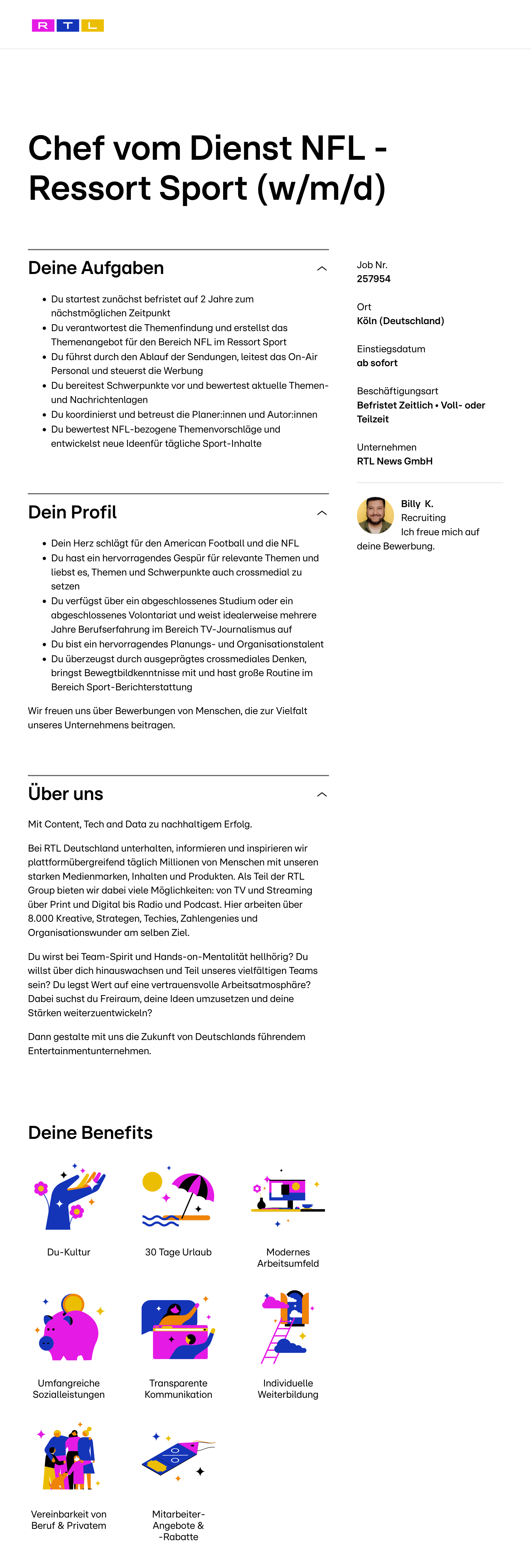 Chef vom Dienst NFL - Ressort Sport (w/m/d)