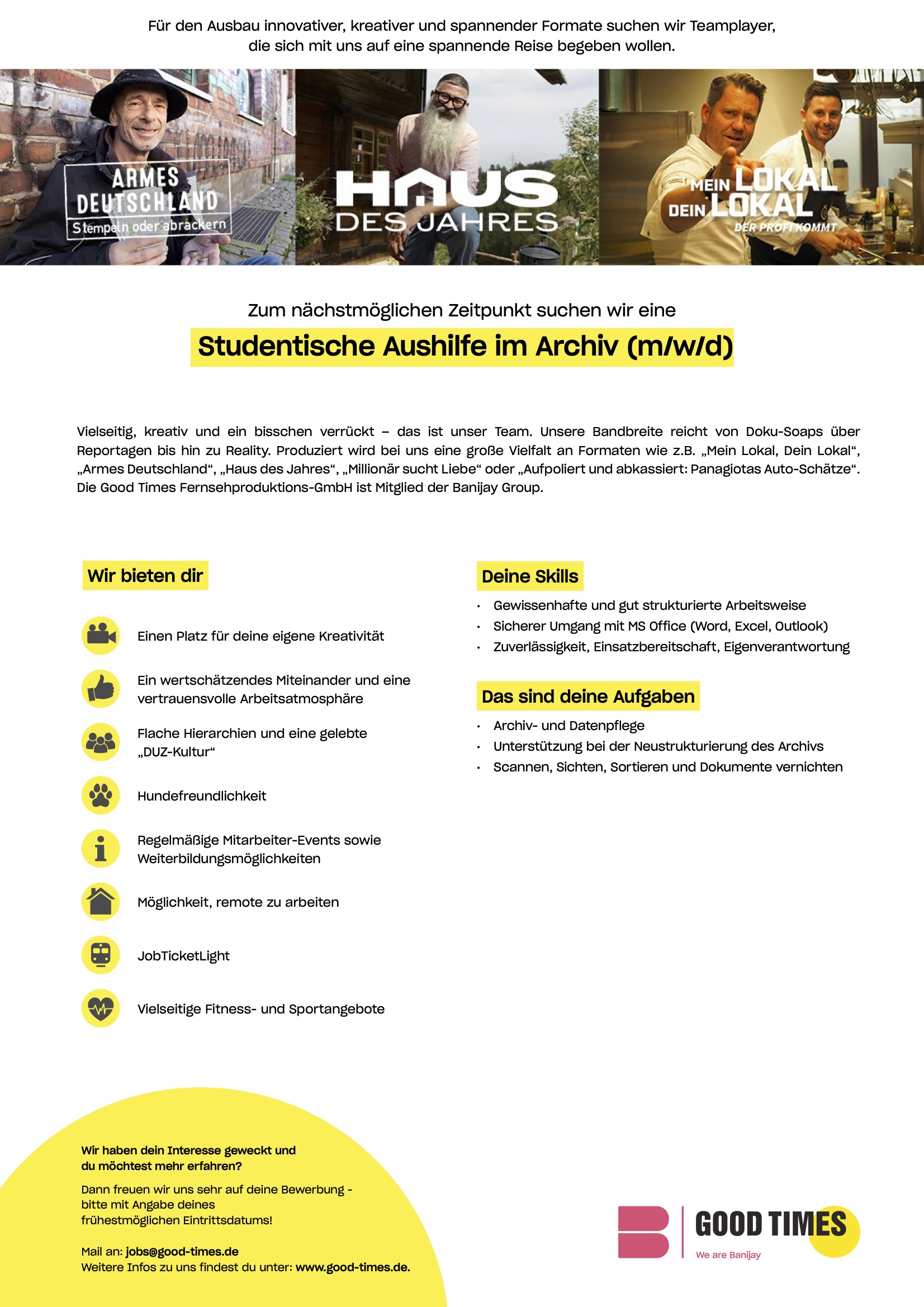 Studentische Aushilfe im Archiv (m/w/d)