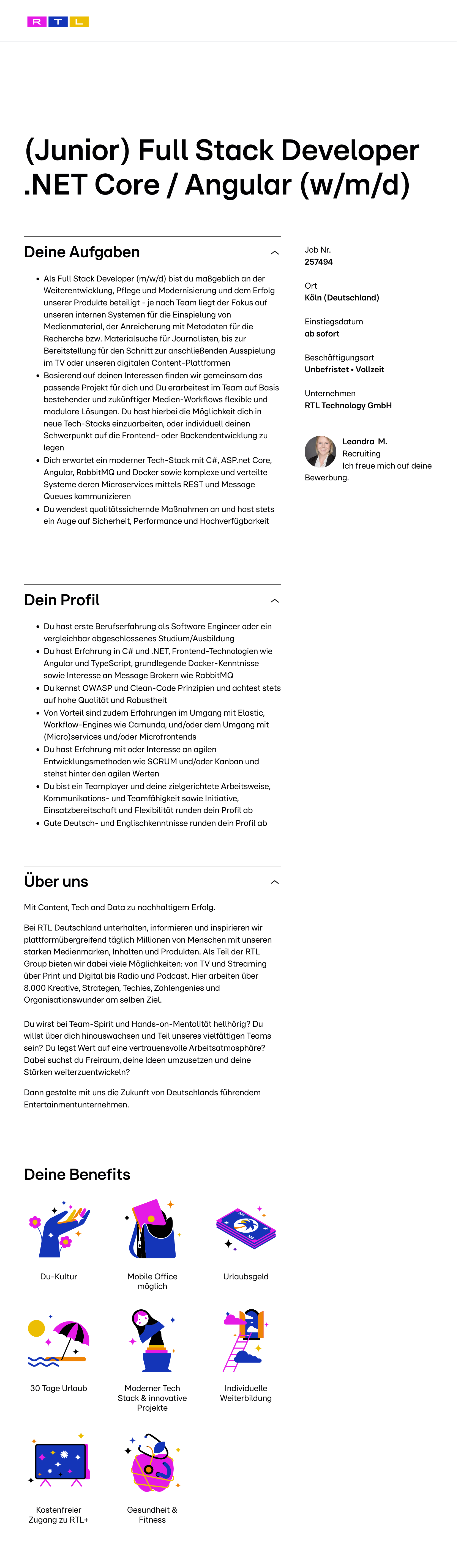 (Junior) Full Stack Developer .NET Core / Angular (w/m/d)