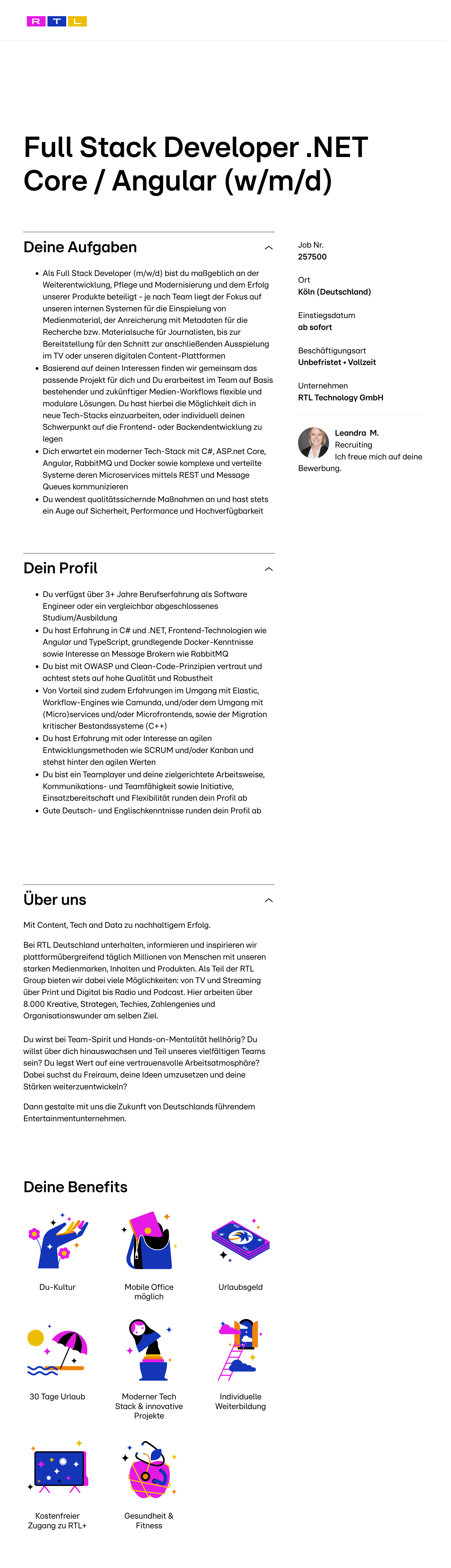 Full Stack Developer .NET Core / Angular (w/m/d)