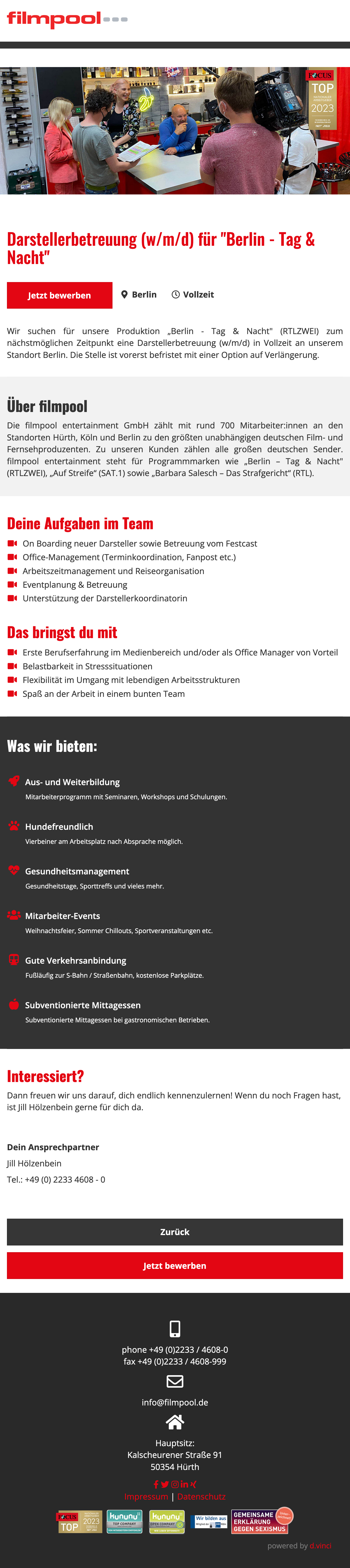 Darstellerbetreuung (w/m/d) für 