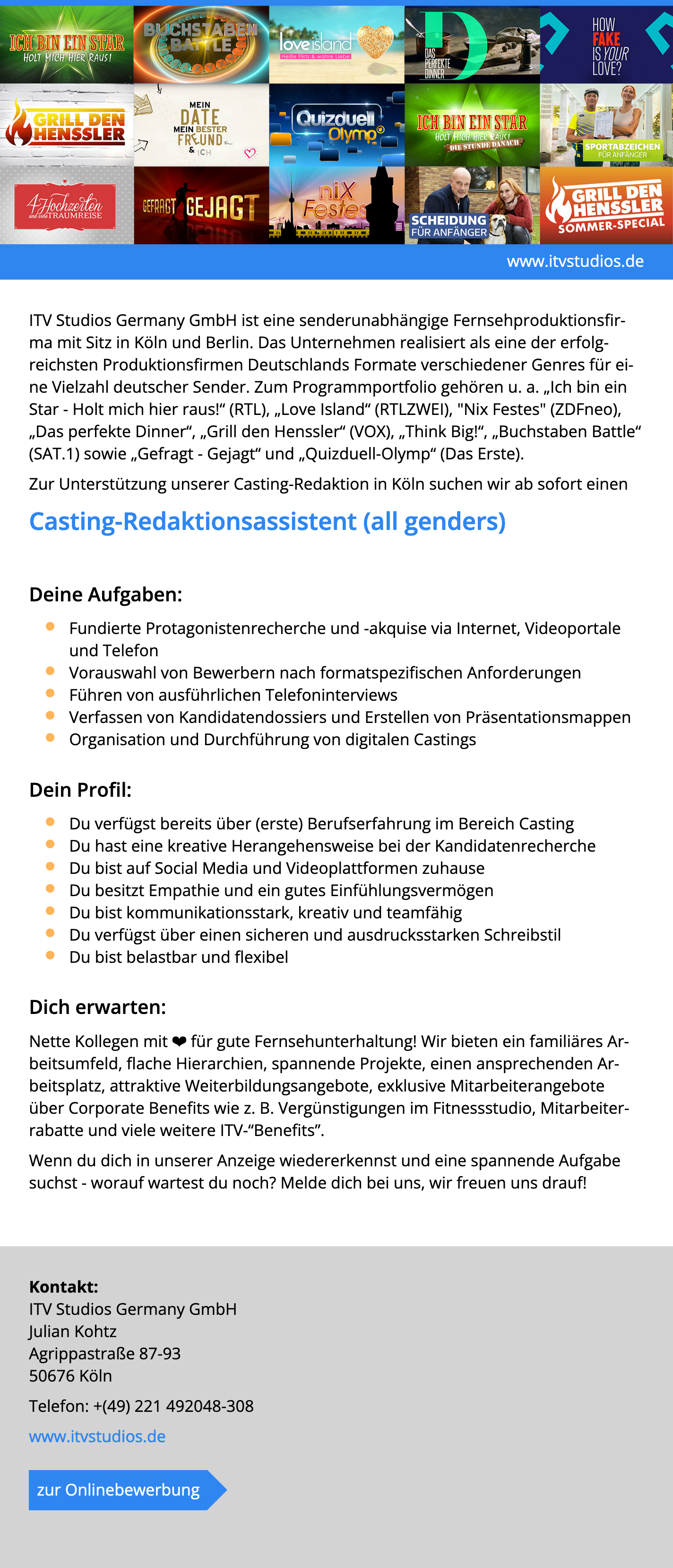 Casting-Redaktionsassistent (all genders) 