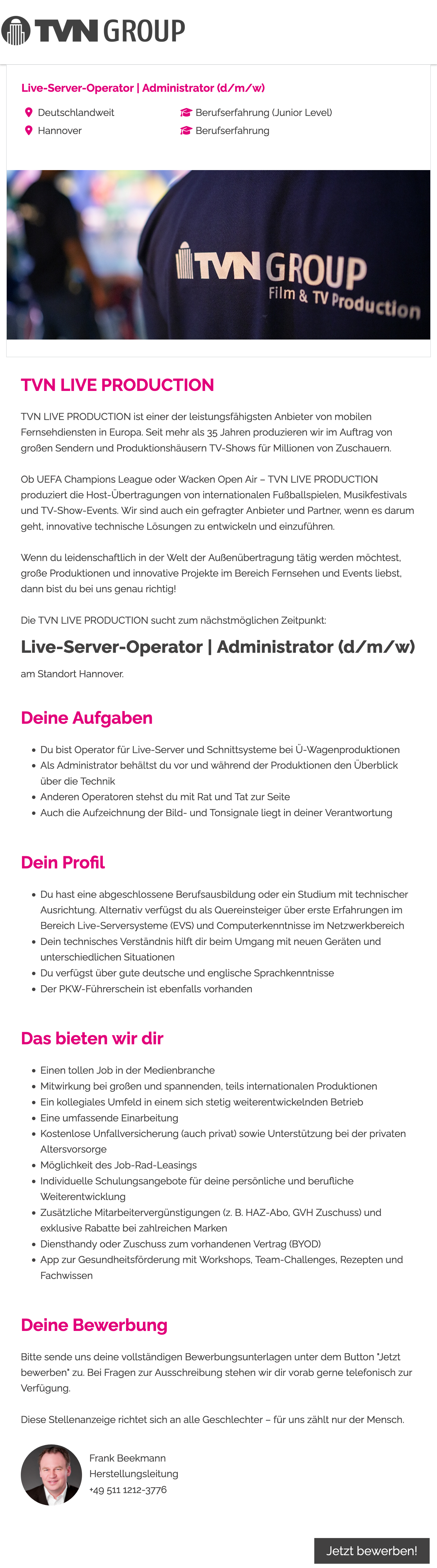 Live-Server Operator / Administrator (d/m/w)