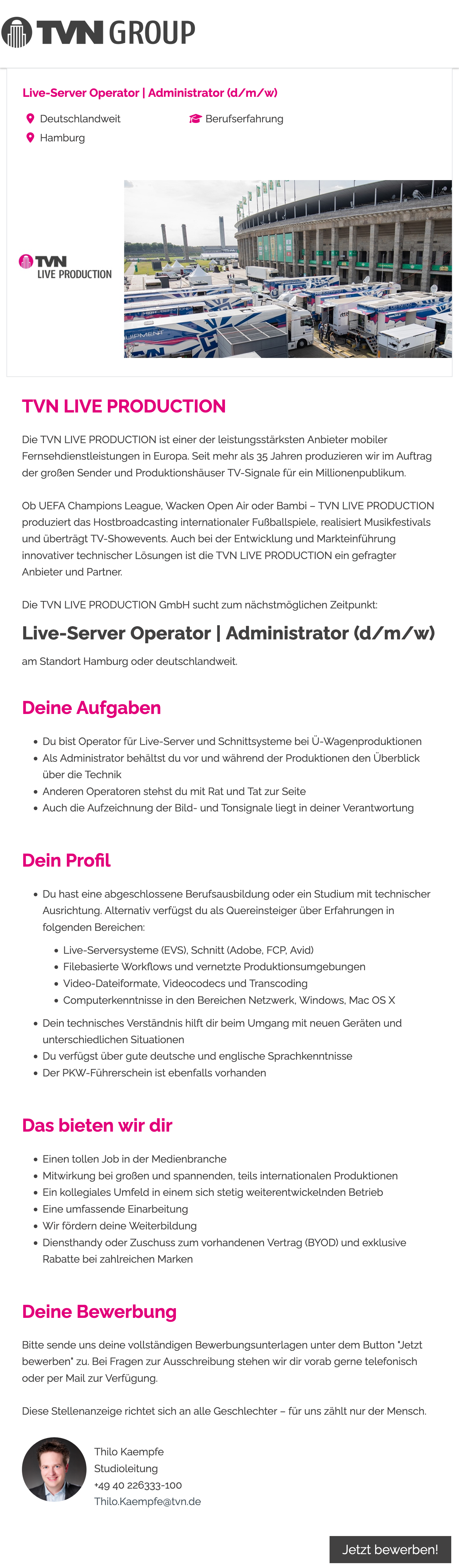 Live-Server Operator / Administrator (d/m/w)