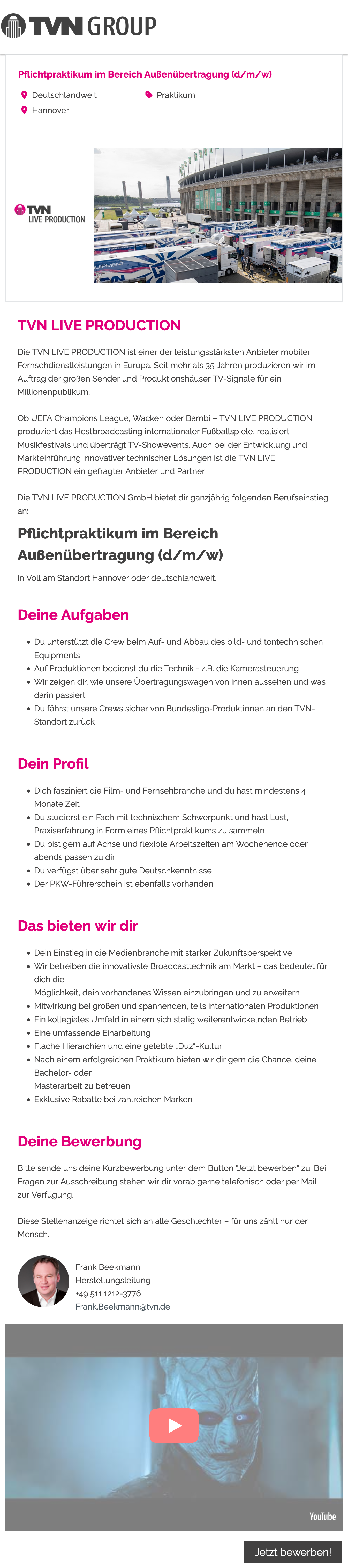 Pflichtpraktikum im Bereich Außenübertragung (d/m/w)