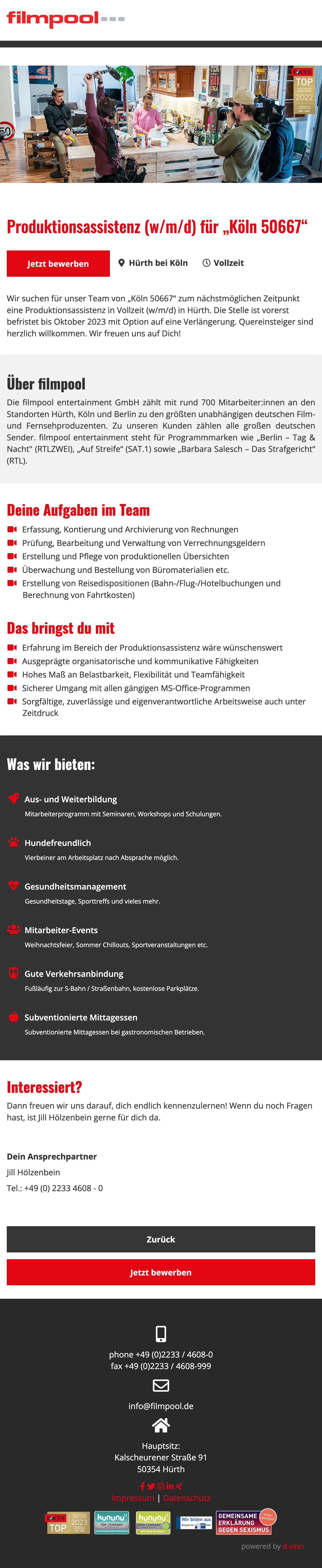 Produktionsassistenz (w/m/d) für 