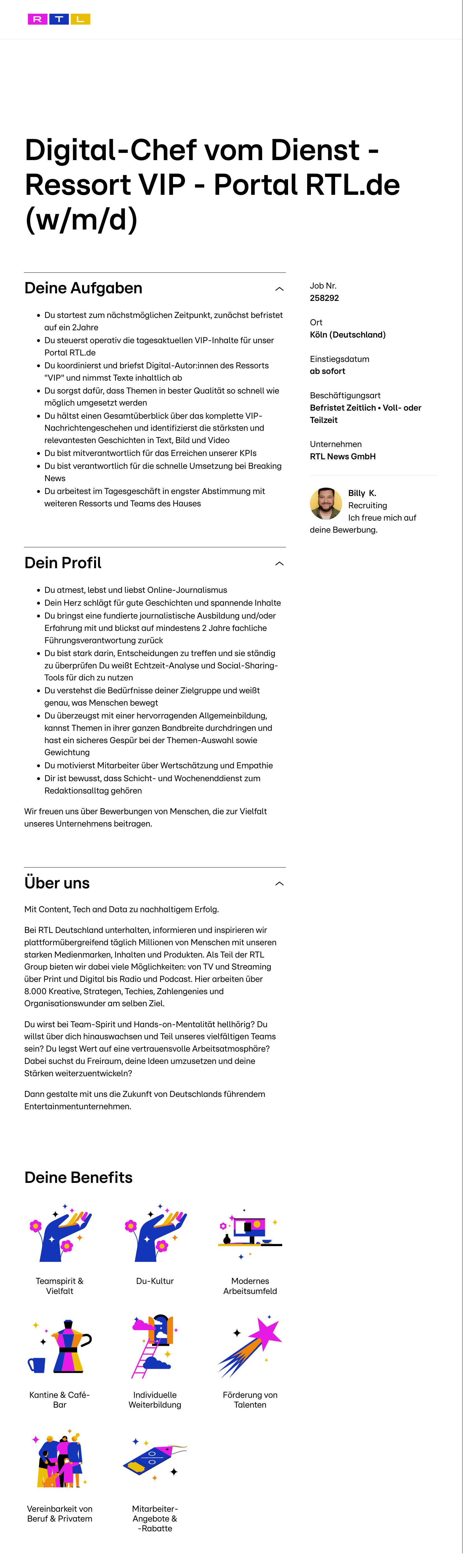 Digital-Chef vom Dienst - Ressort VIP - Portal RTL.de (w/m/d)
