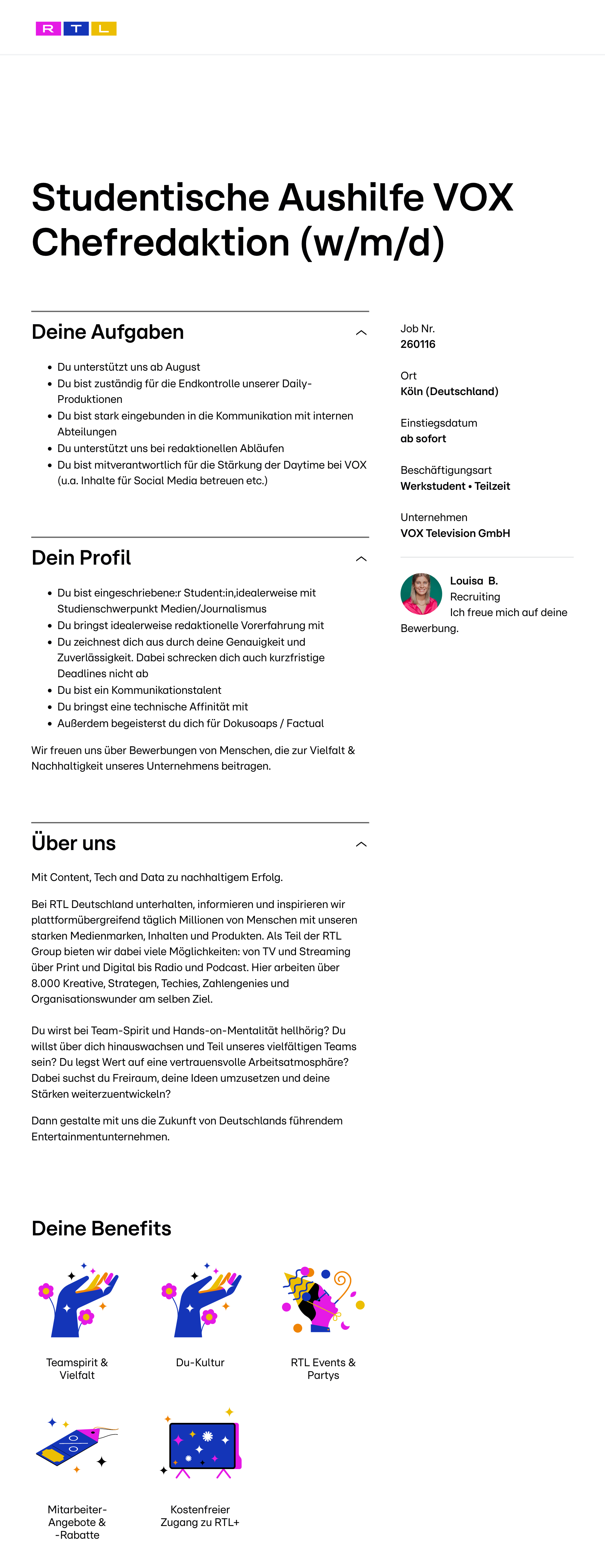 Studentische Aushilfe VOX Chefredaktion (w/m/d)