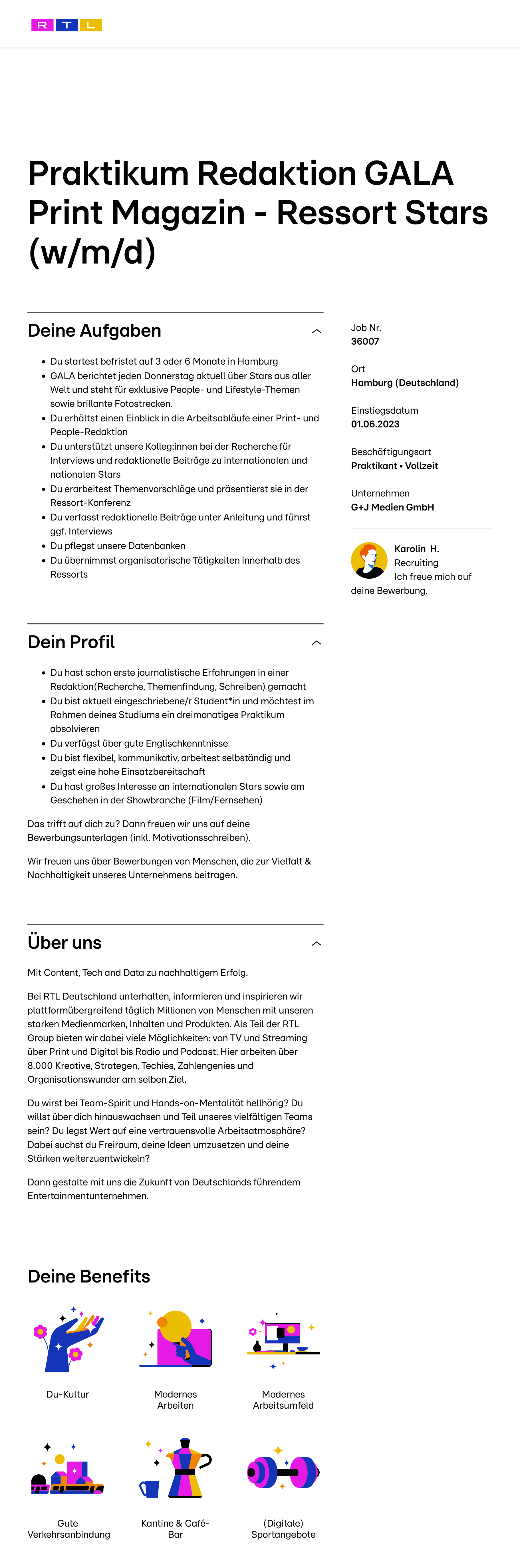 Praktikum Redaktion GALA Print Magazin - Ressort Stars 