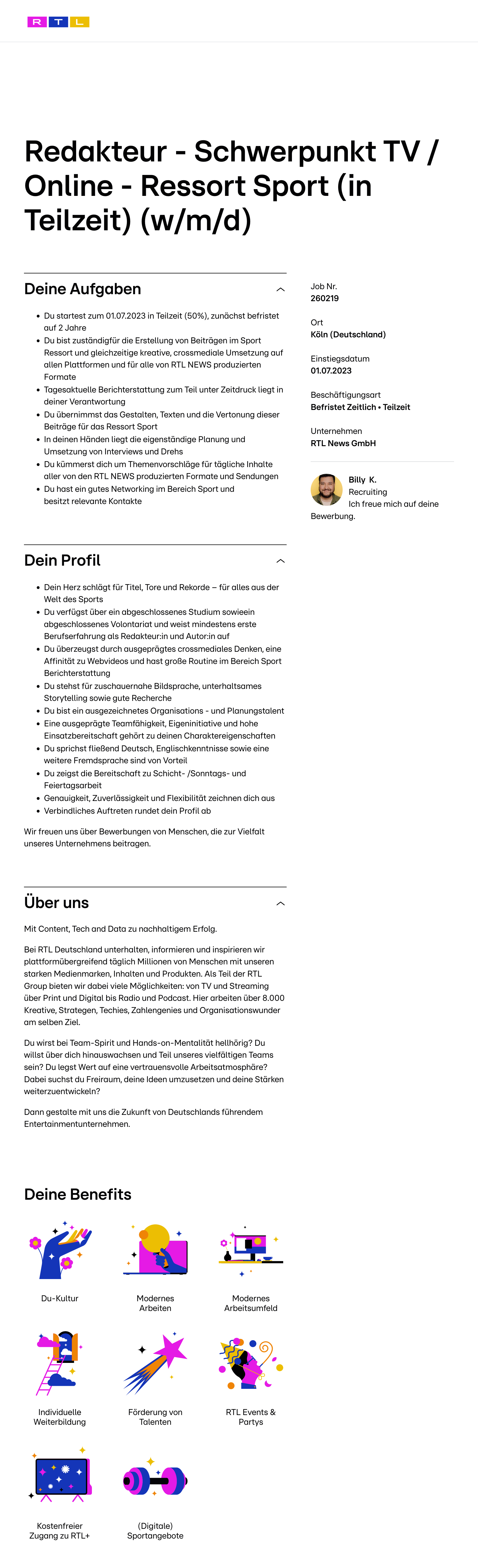 Redakteur - Schwerpunkt TV / Online - Ressort Sport (in Teilzeit) (w/m/d)