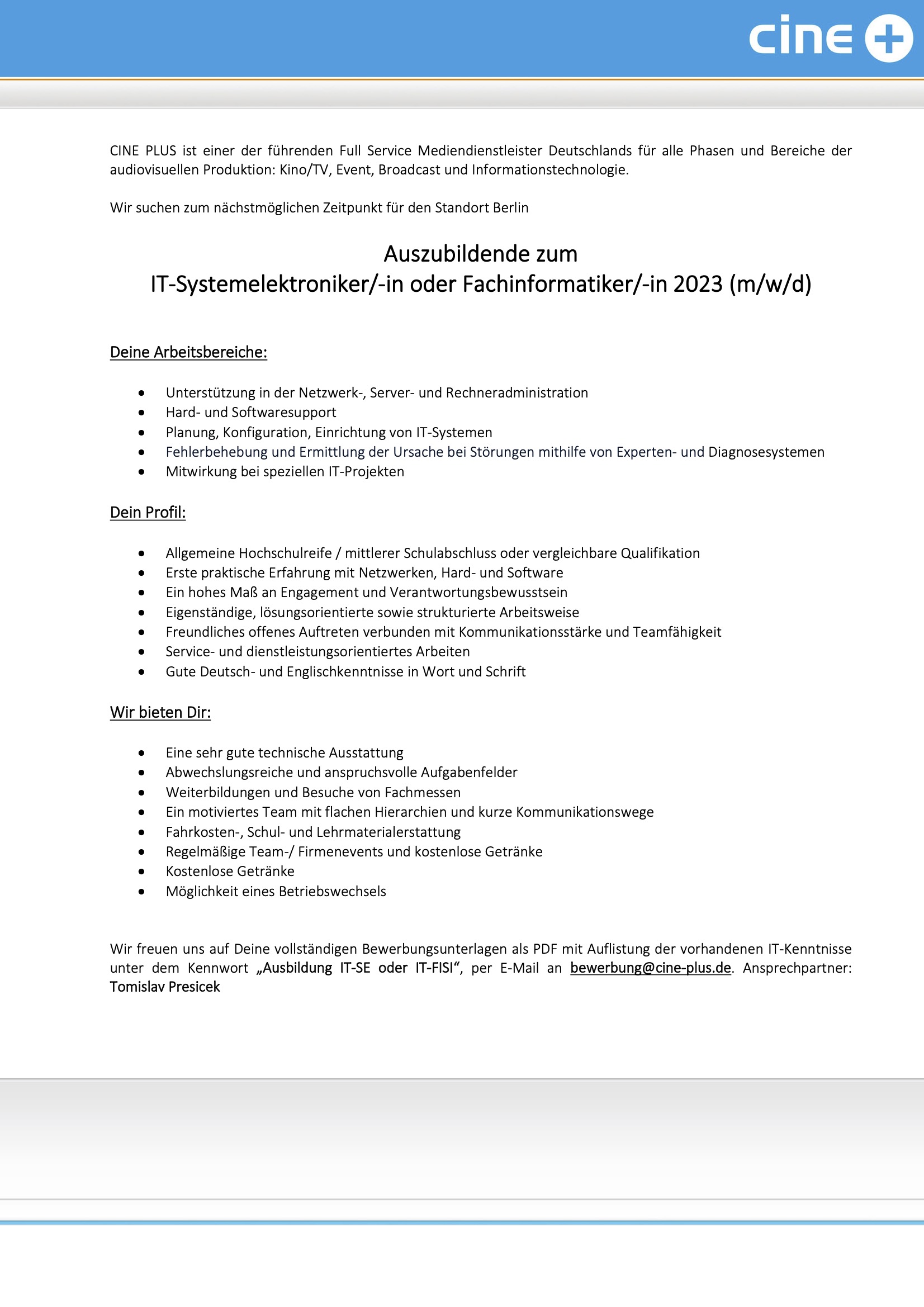 Auszubildende IT-Systemelektroniker/-in oder Fachinformatiker/-in (m/w/d)