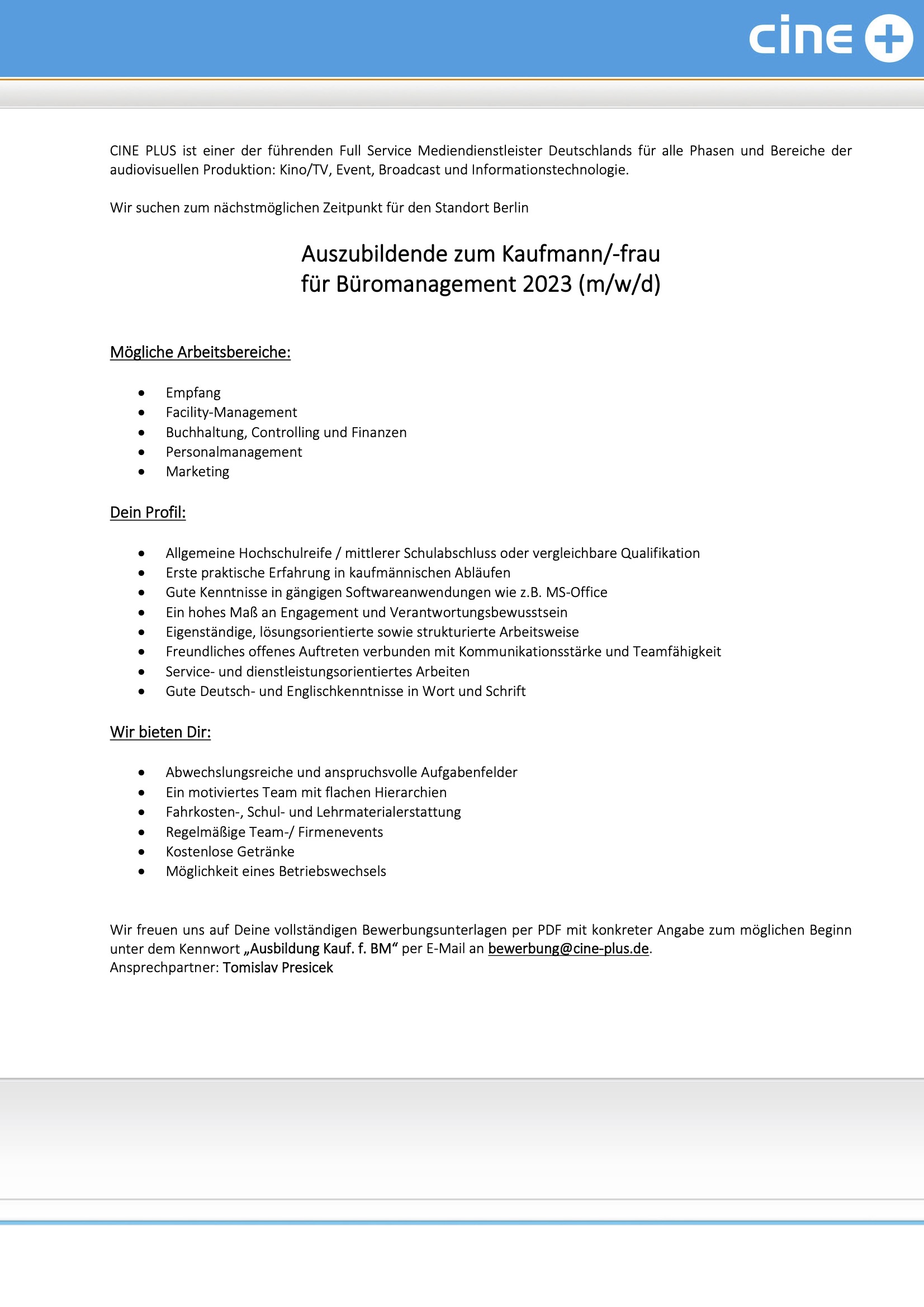 Auszubildende Kaufmann/-frau für Büromanagement (m/w/d)