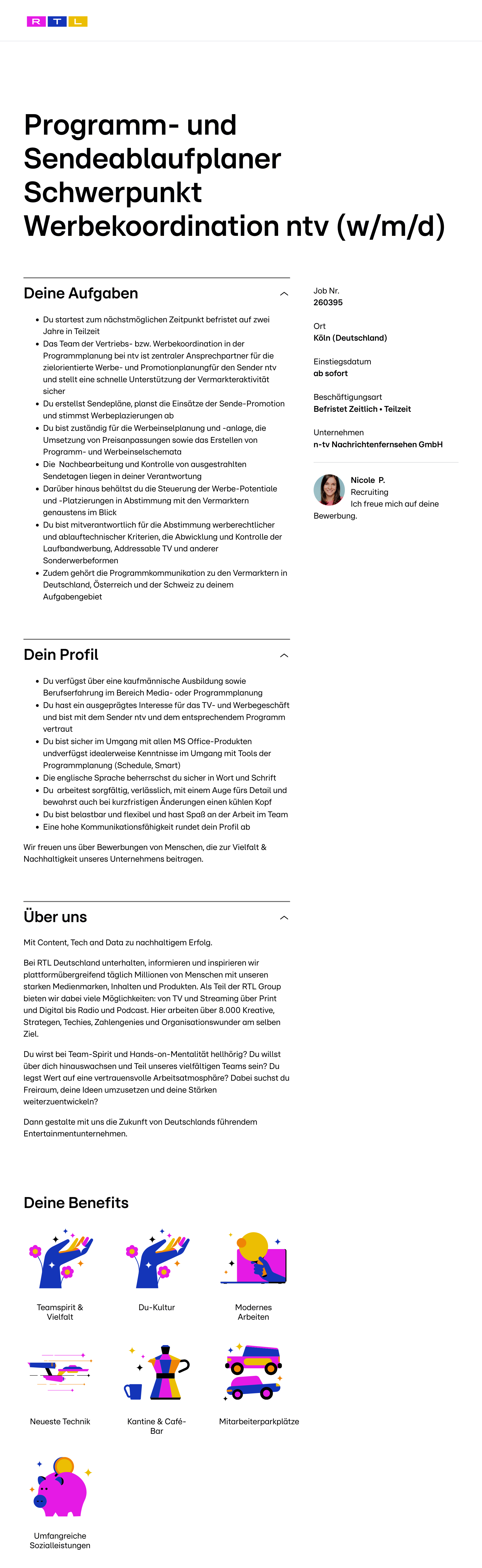 Programm- und Sendeablaufplaner Schwerpunkt Werbekoordination ntv (w/m/d)