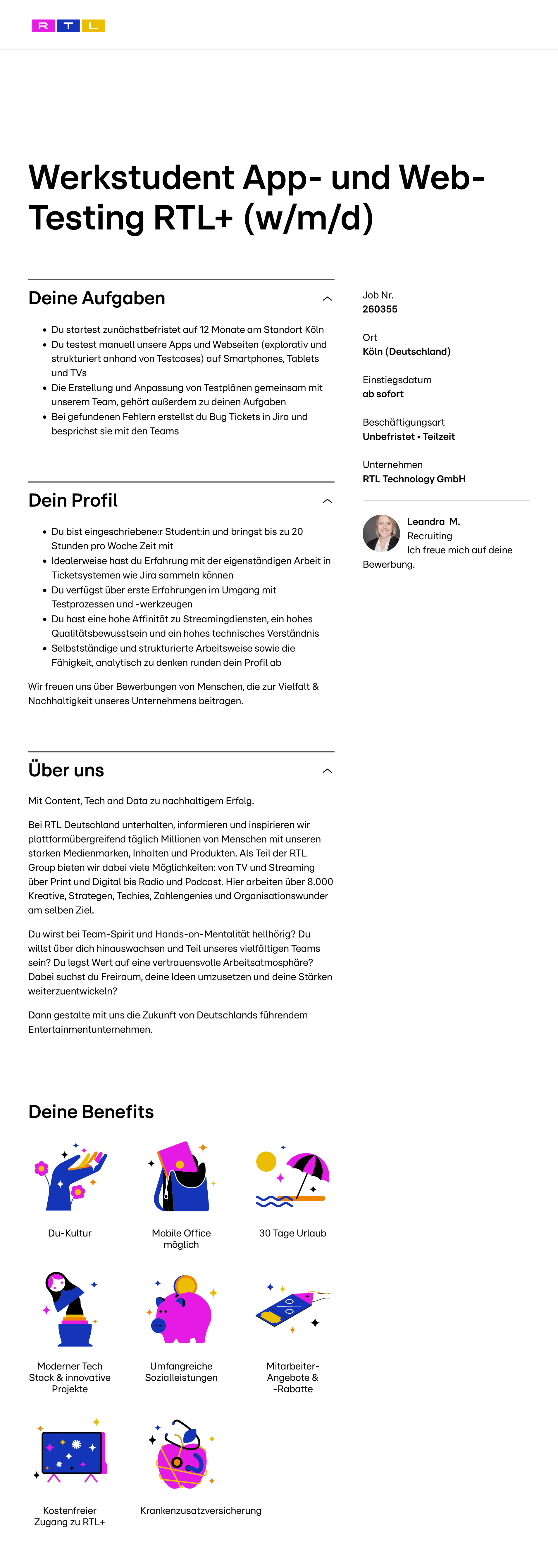 Werkstudent App- und Web-Testing RTL+ (w/m/d)