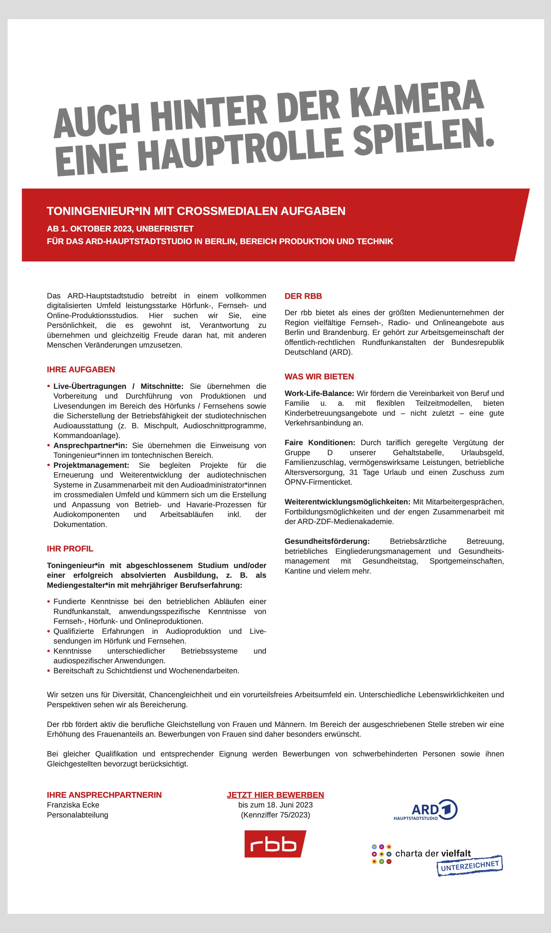 Toningenieur*in mit crossmedialen Aufgaben