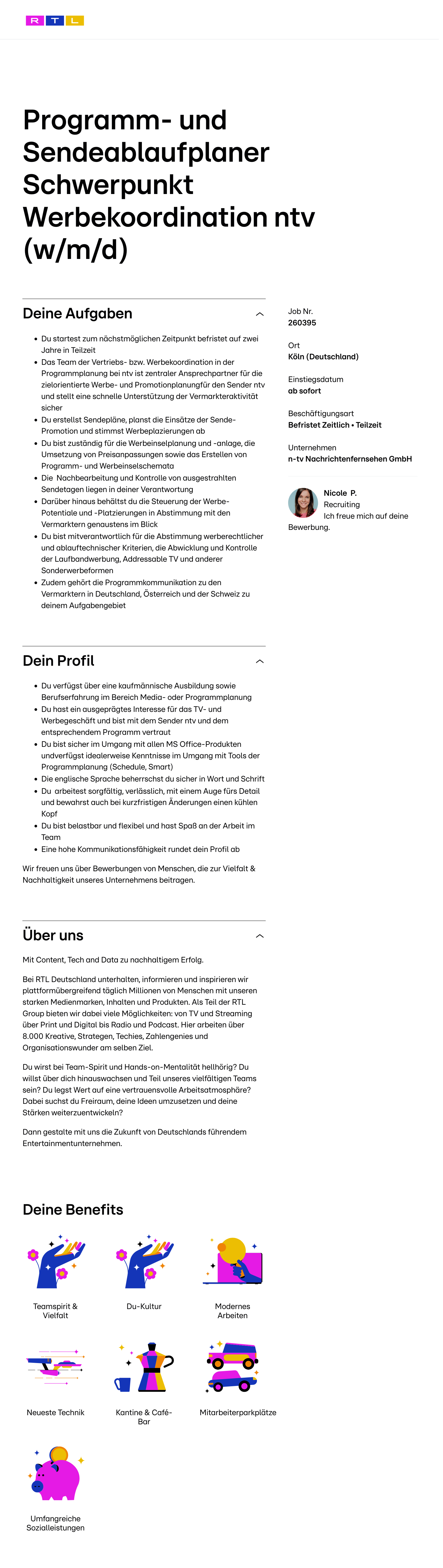 Programm- und Sendeablaufplaner Schwerpunkt Werbekoordination ntv (w/m/d)