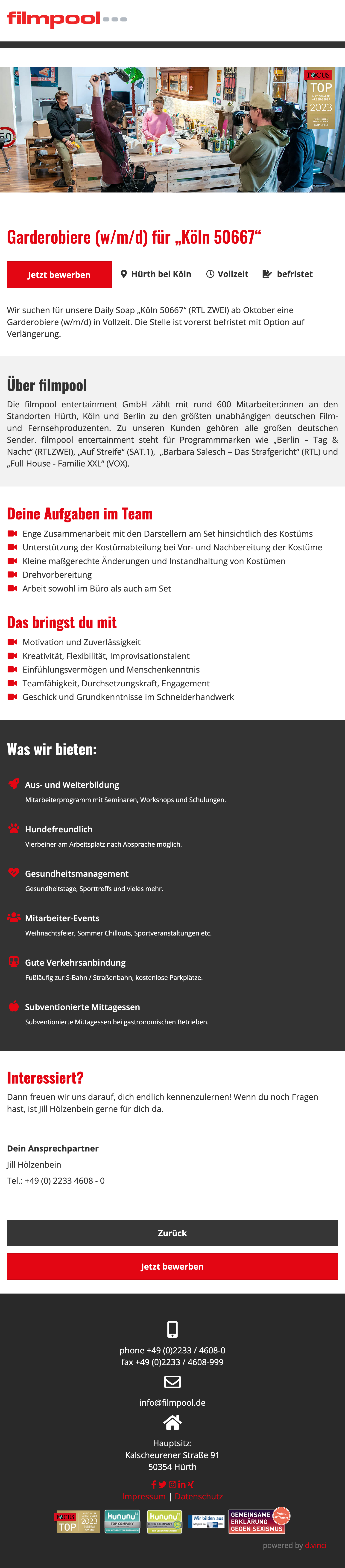 Garderobiere (w/m/d) für „Köln 50667“