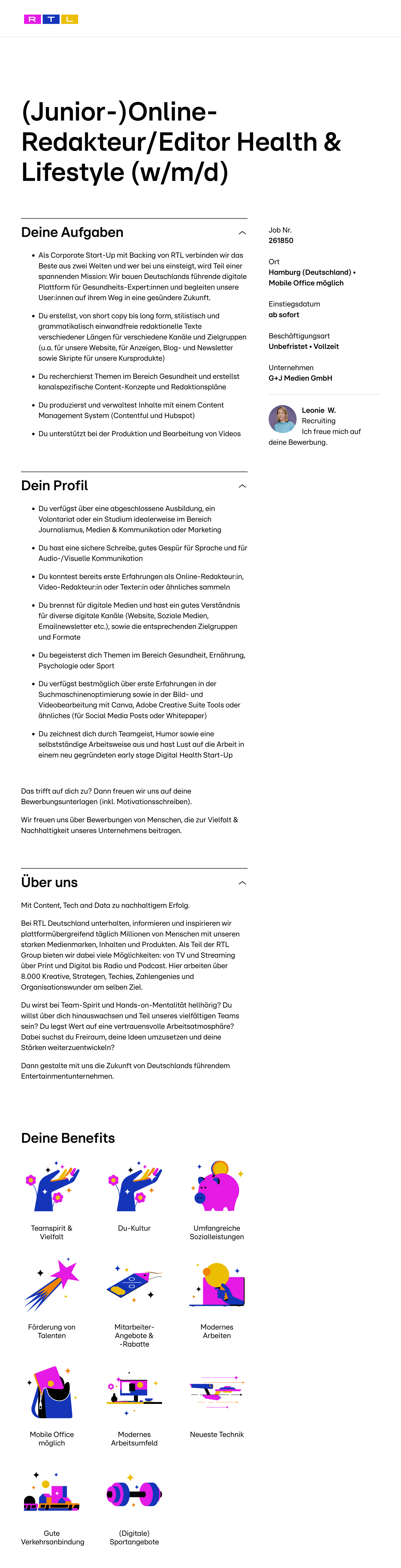 (Junior-) Online-Redakteur/ Editor Health & Lifestyle (w/m/d)