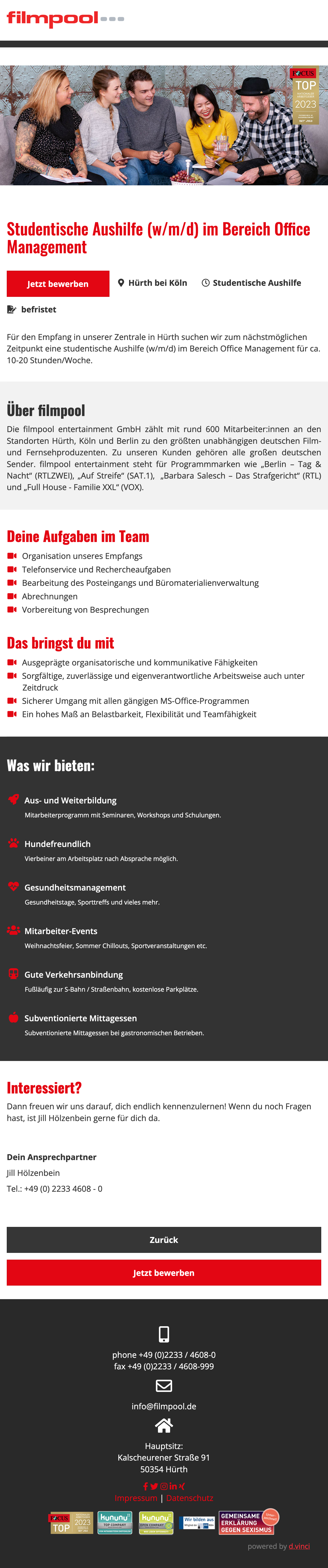 Studentische Aushilfe (w/m/d) im Bereich Office Management