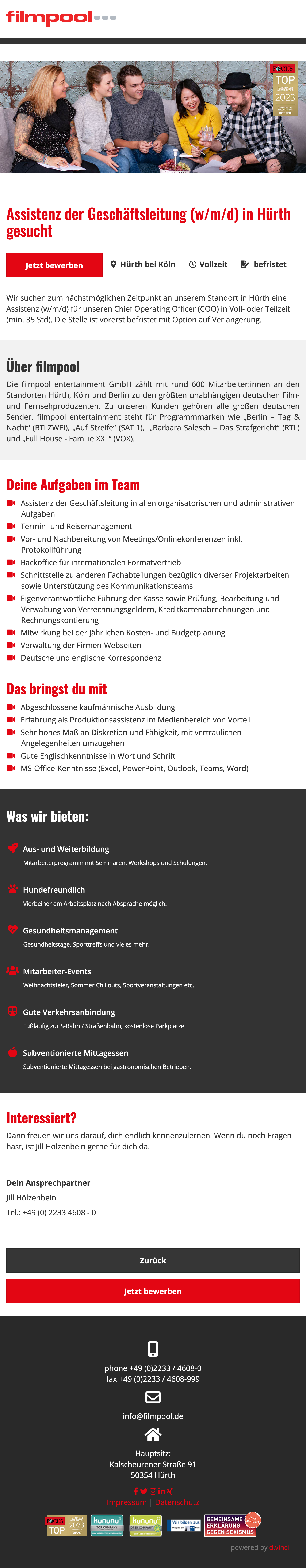 Assistenz der Geschäftsleitung (w/m/d) 