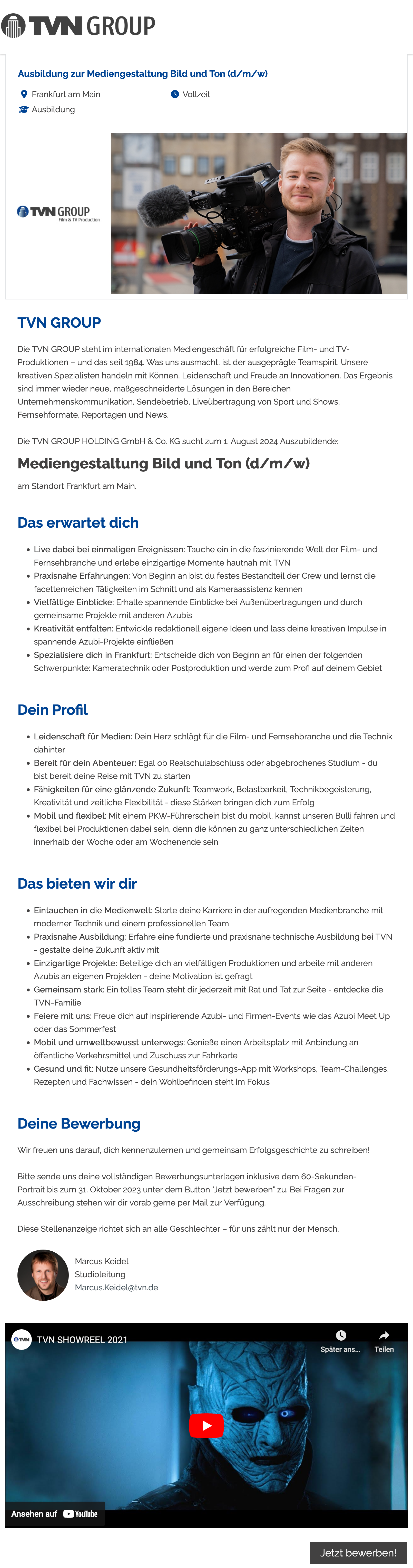 Ausbildung zur Mediengestaltung Bild und Ton