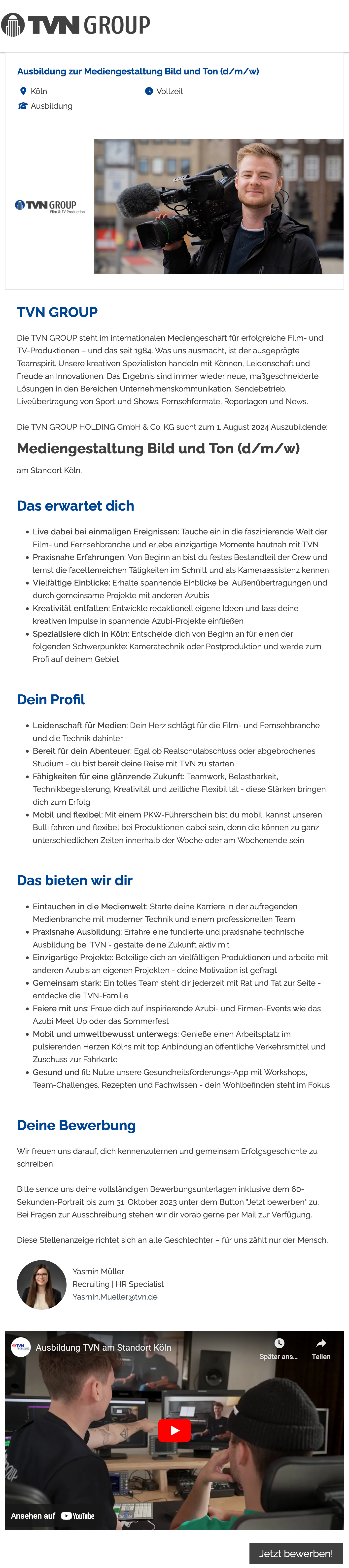 Ausbildung zur Mediengestaltung Bild und Ton
