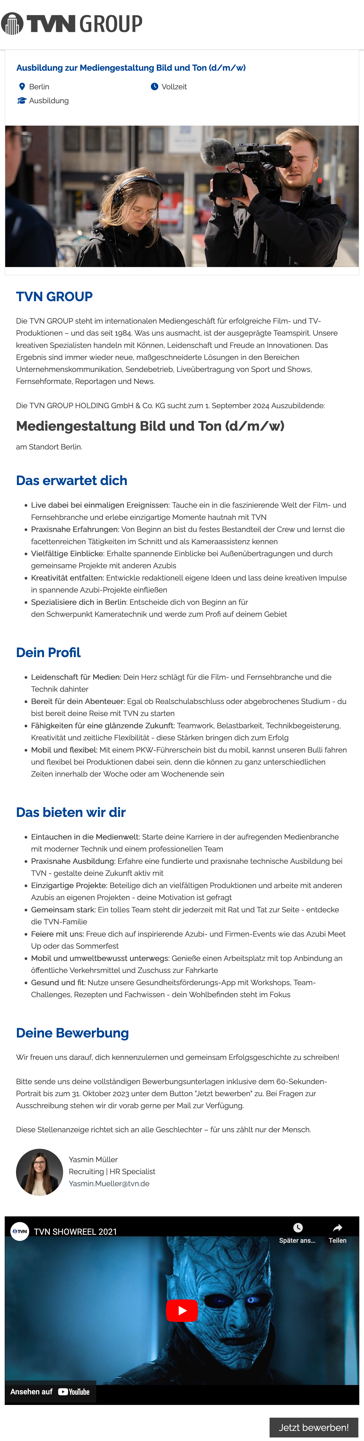 Ausbildung zur Mediengestaltung Bild und Ton