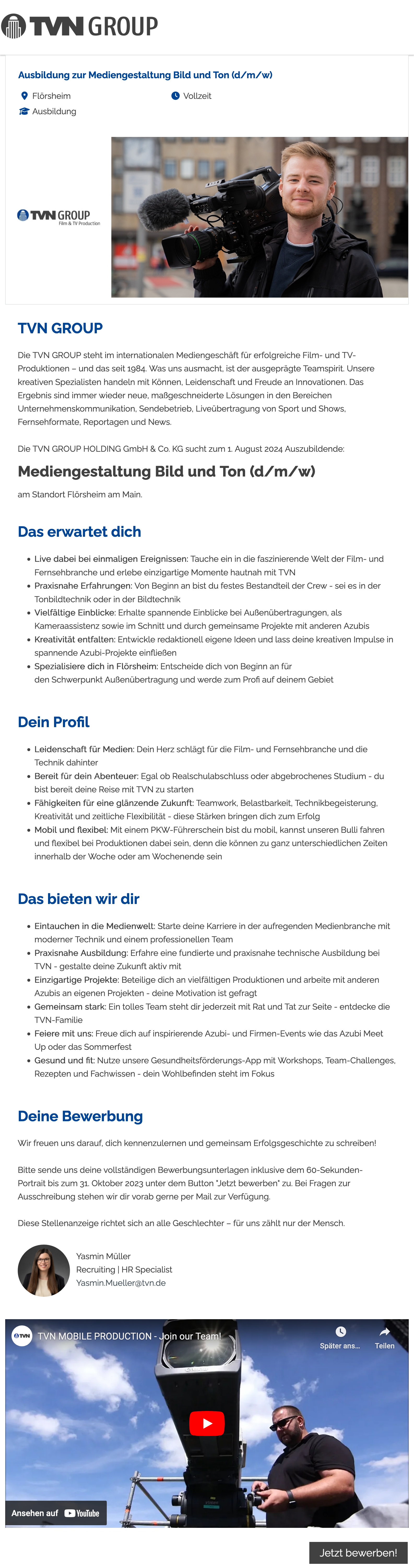 Ausbildung zur Mediengestaltung Bild und Ton
