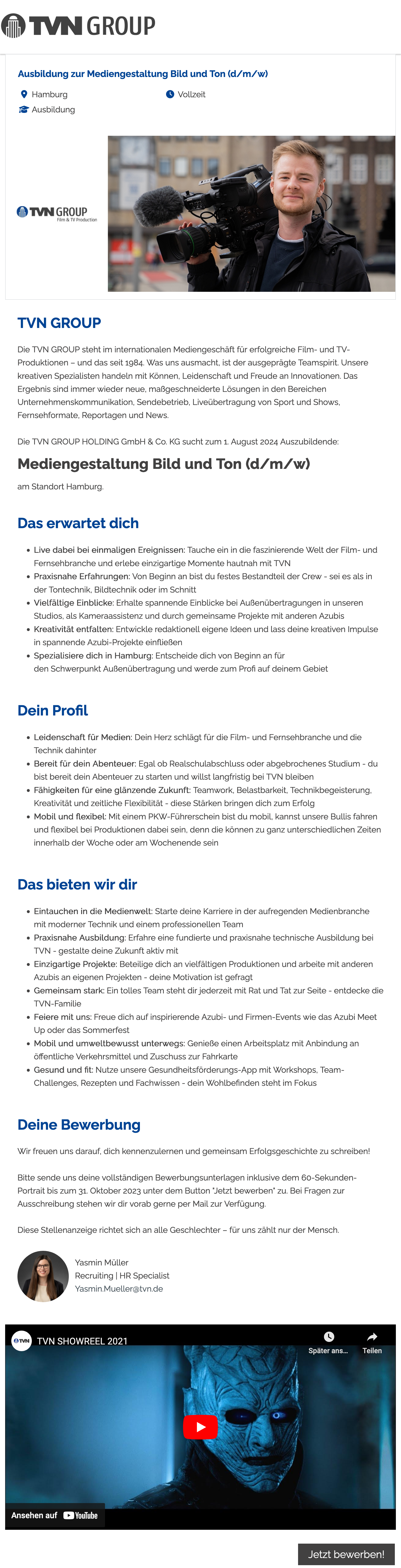 Ausbildung zur Mediengestaltung Bild und Ton