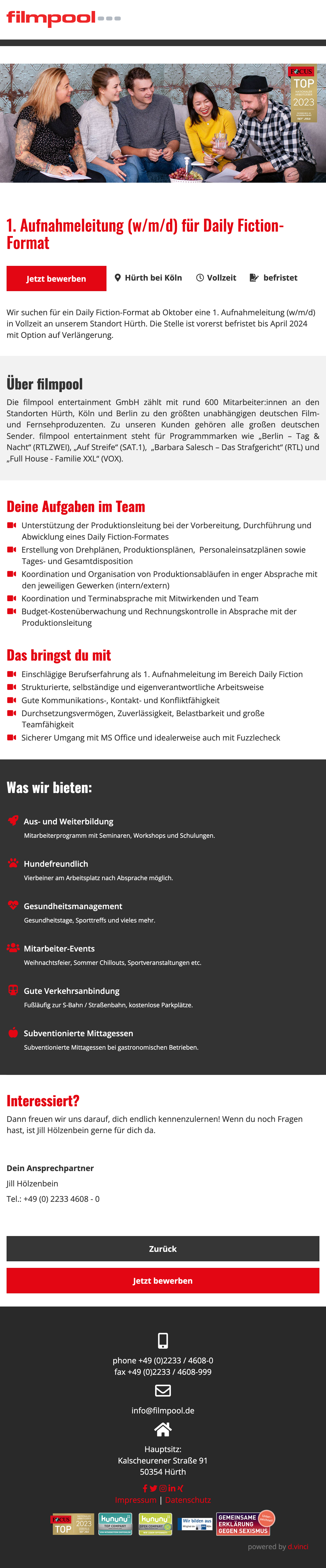 1. Aufnahmeleitung (w/m/d) für Daily Fiction-Format