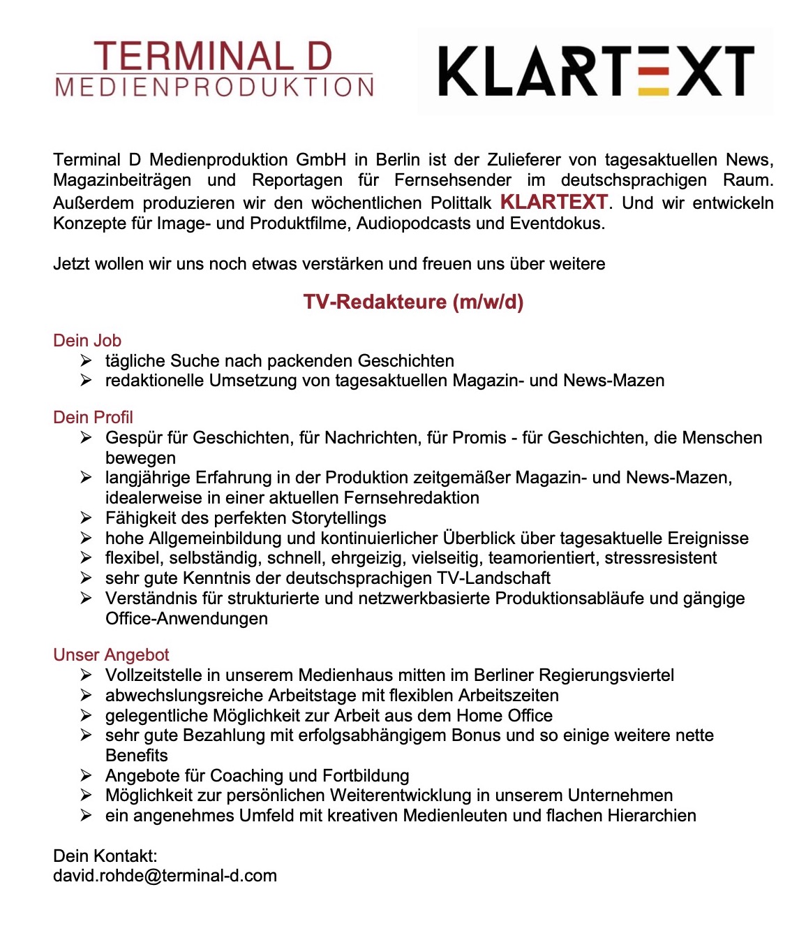 TV-Redakteure (m/w/d)