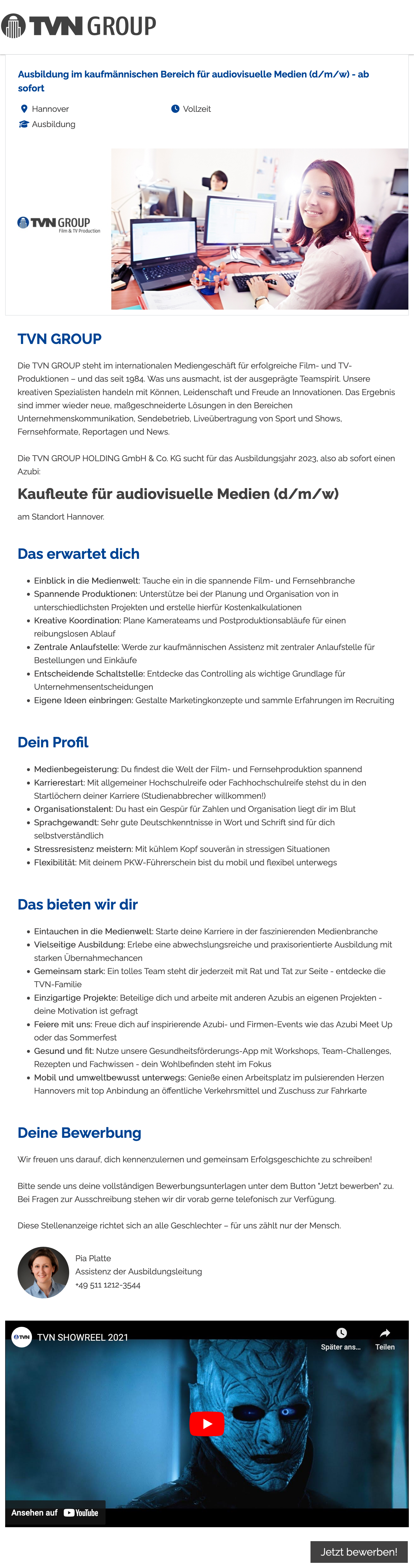 Ausbildung im kaufmännischen Bereich für audiovisuelle Medien
