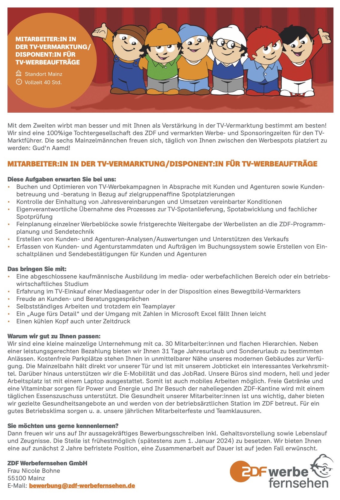 Mitarbeiter:in in der TV-Vermarktung / Disponent:in für TV-Werbeaufträge