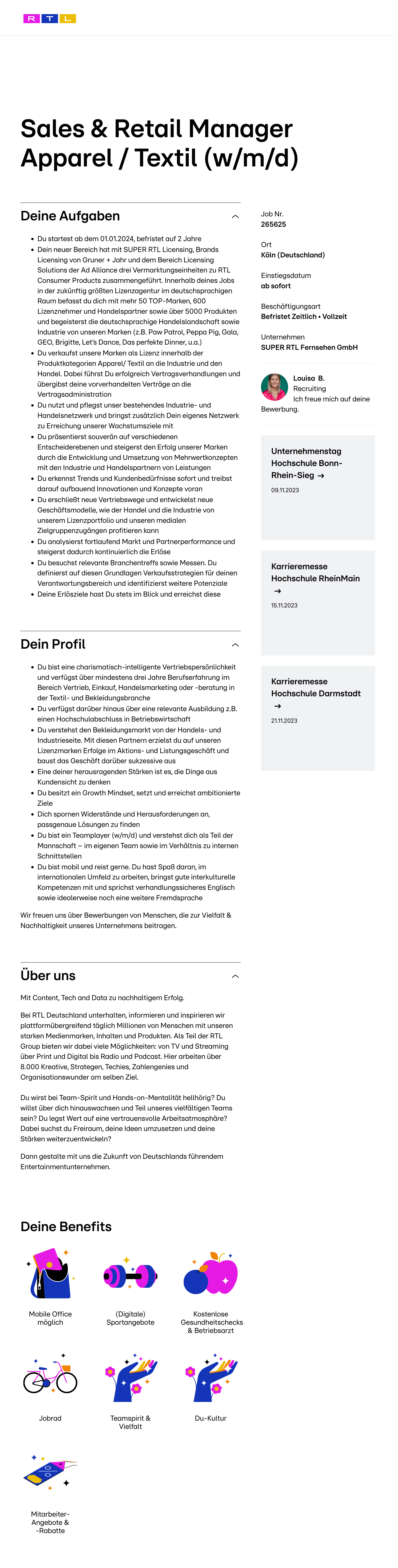 Sales & Retail Manager Apparel / Textil (w/m/d)