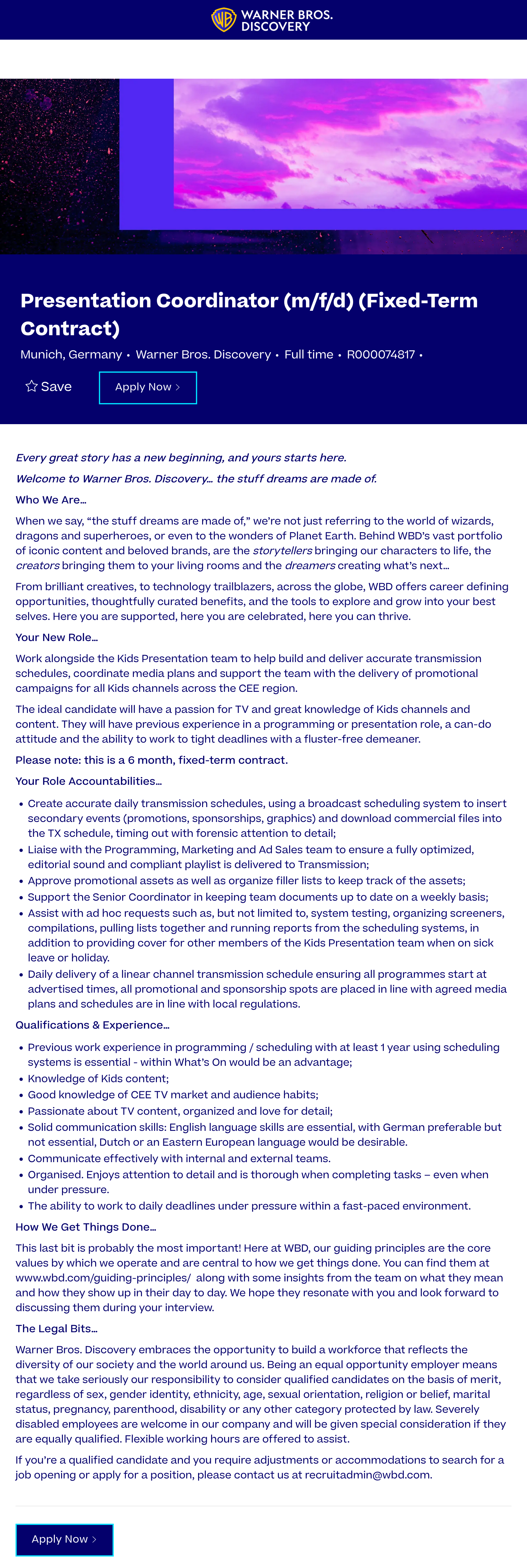 Presentation Coordinator (m/f/d) (Fixed-Term Contract)