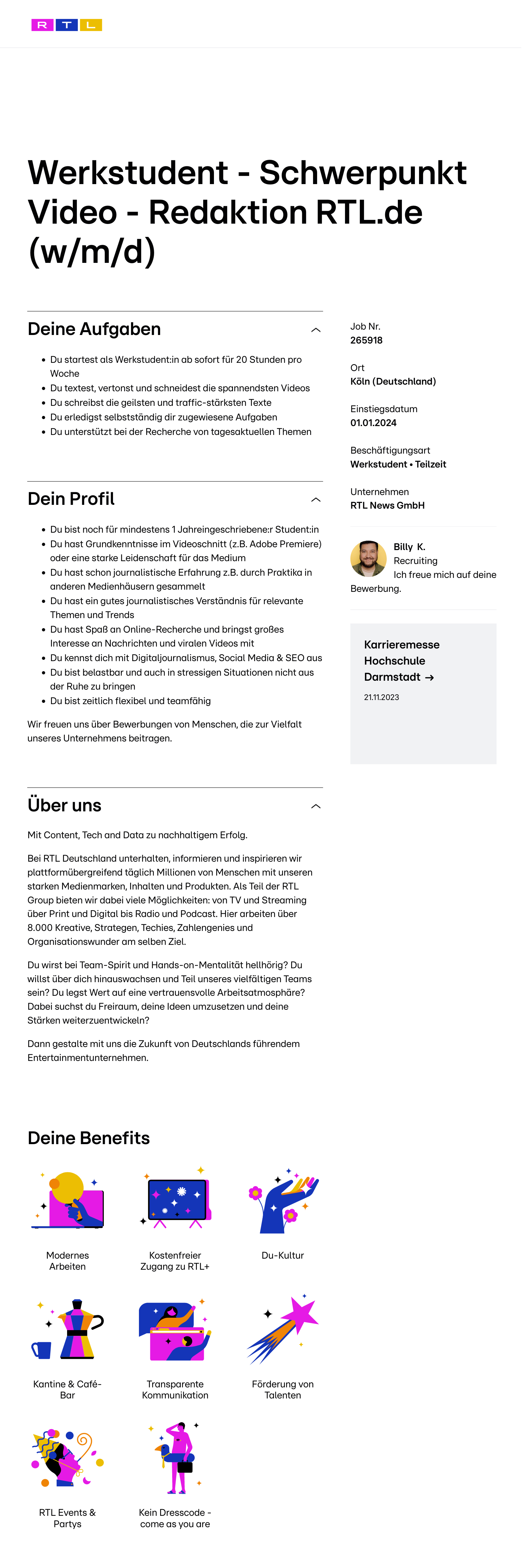 Werkstudent - Schwerpunkt Video - Redaktion RTL.de (w/m/d)