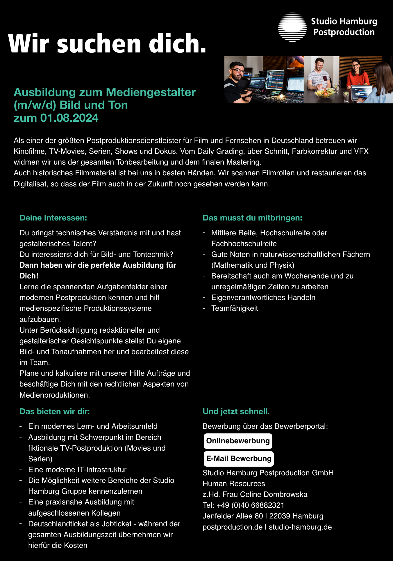 Ausbildung zum Mediengestalter (m/w/d) Bild und Ton