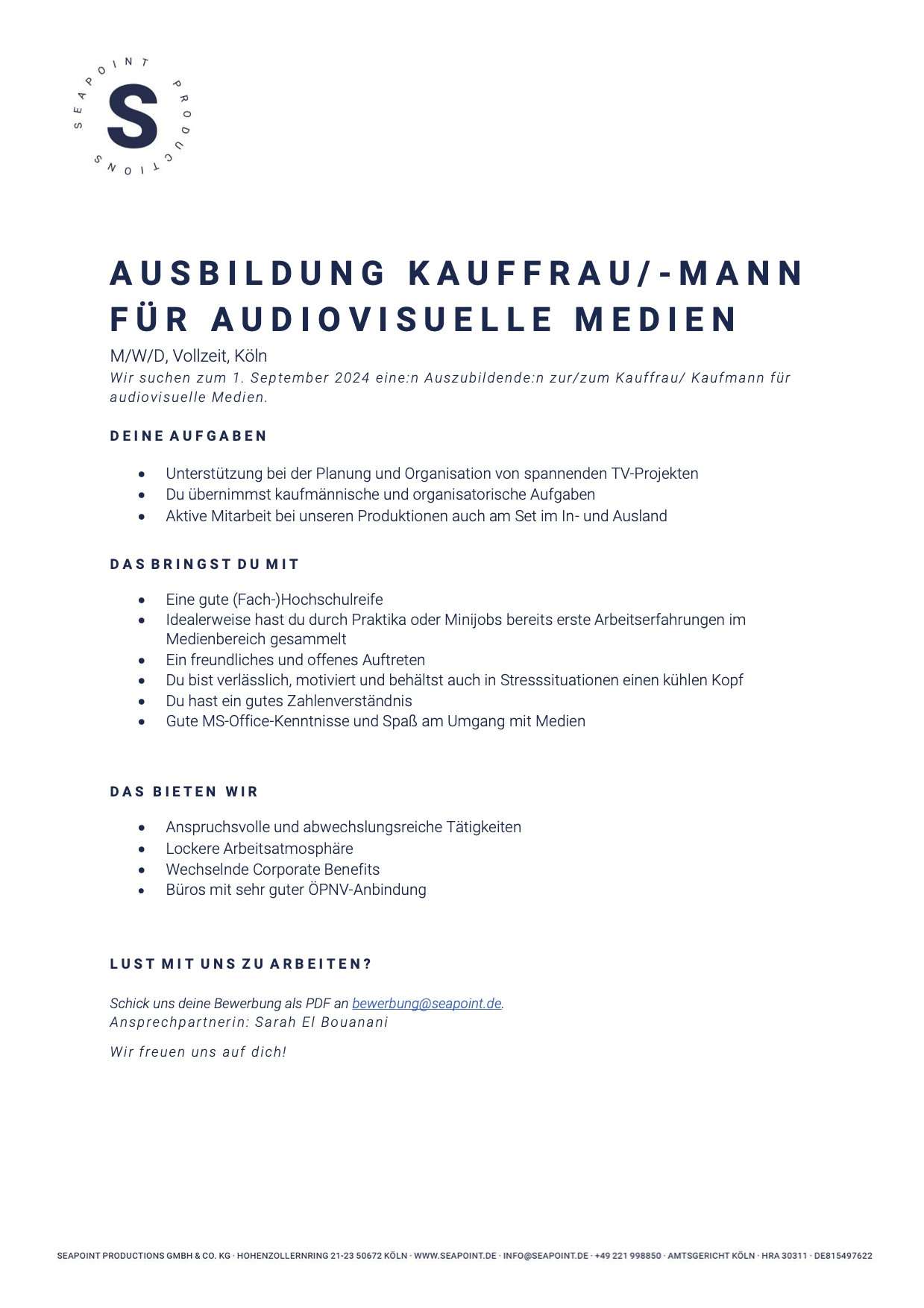 Ausbildung Kauffrau/-mann für audiovisuelle Medien