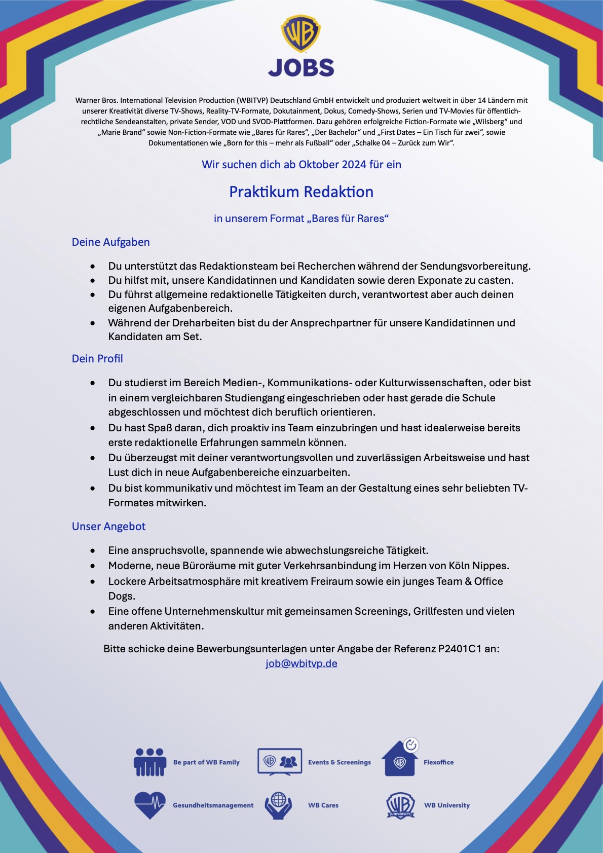 Praktikum Redaktion für "Bares für Rares" bei Warner Bros. International Television Production