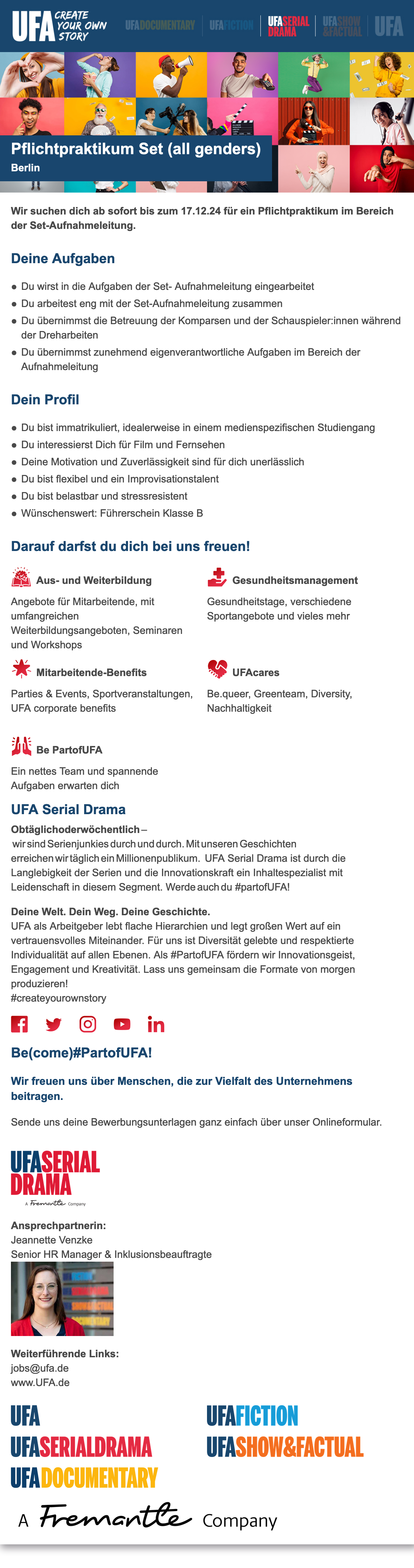 Pflichtpraktikum Set (all genders) bei UFA SERIAL DRAMA DWDL.jobs
