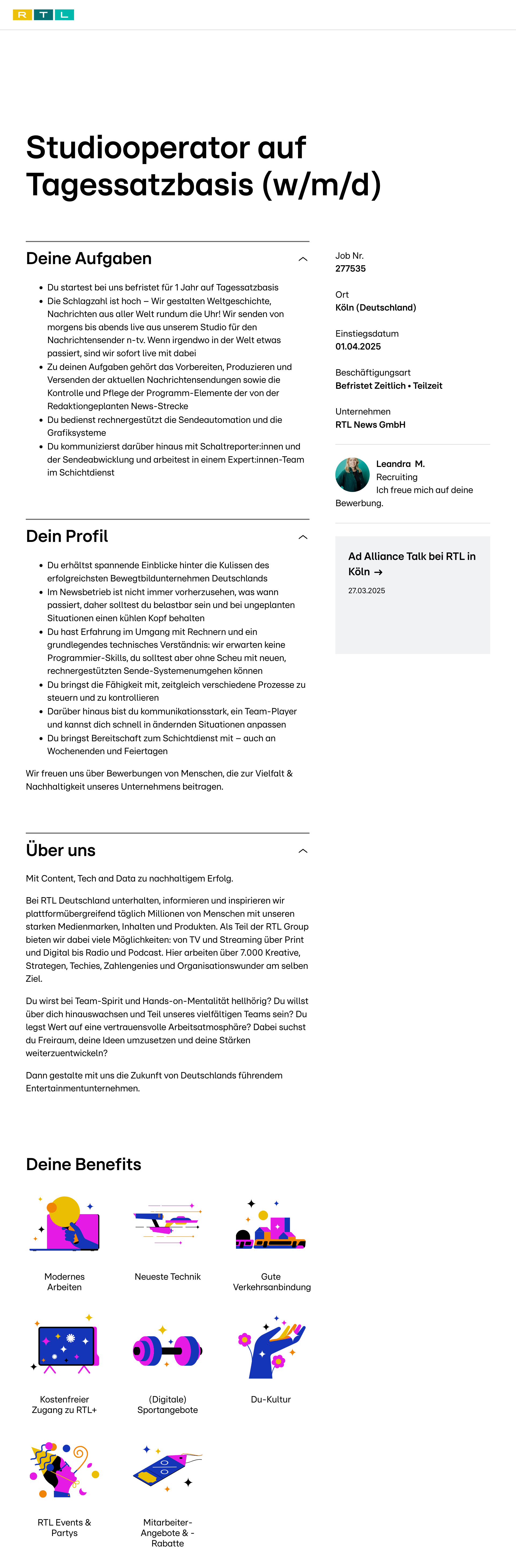 Studiooperator auf Tagessatzbasis (w/m/d)