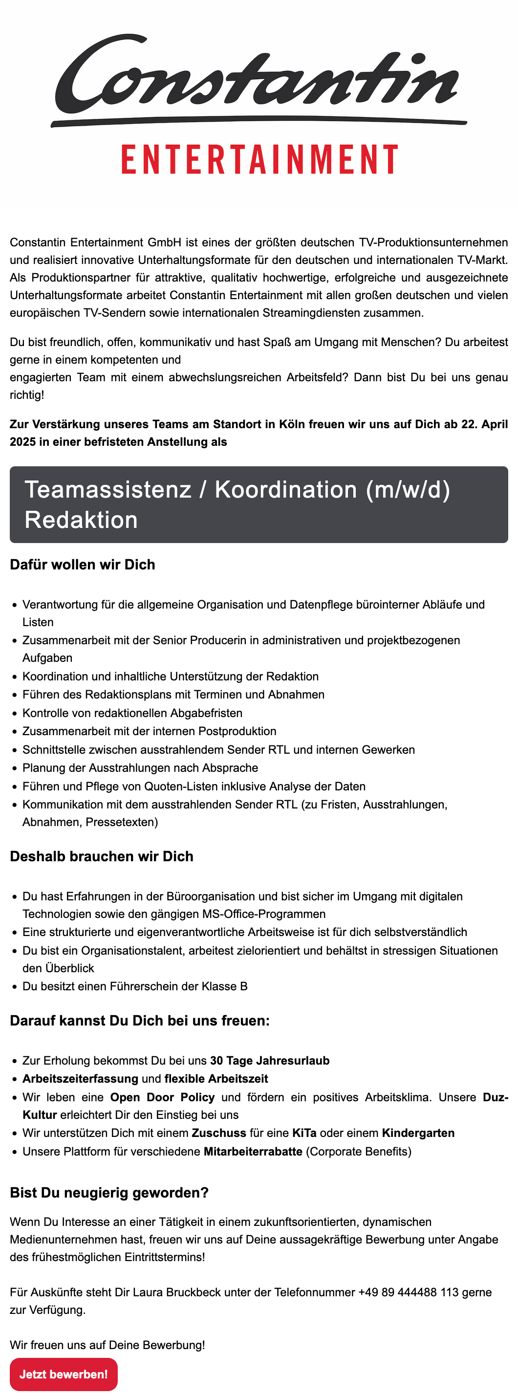 Teamassistenz / Koordination (m/w/d) Redaktion