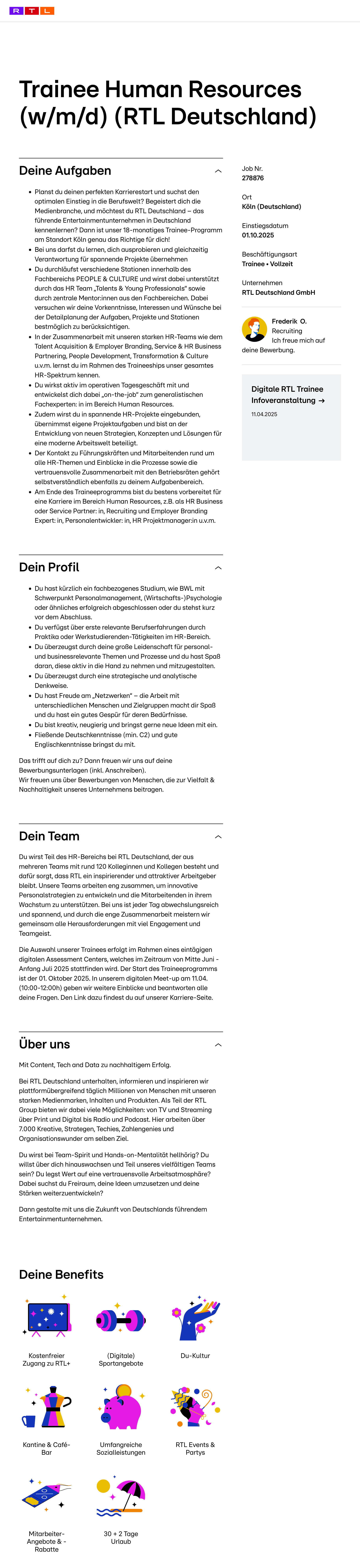 Trainee Human Resources (w/m/d) (RTL Deutschland)