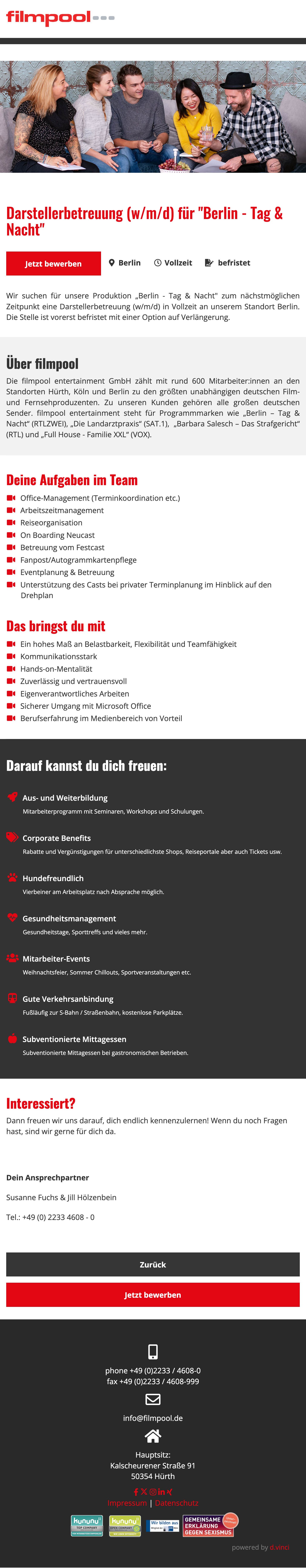 Darstellerbetreuung (w/m/d) für 