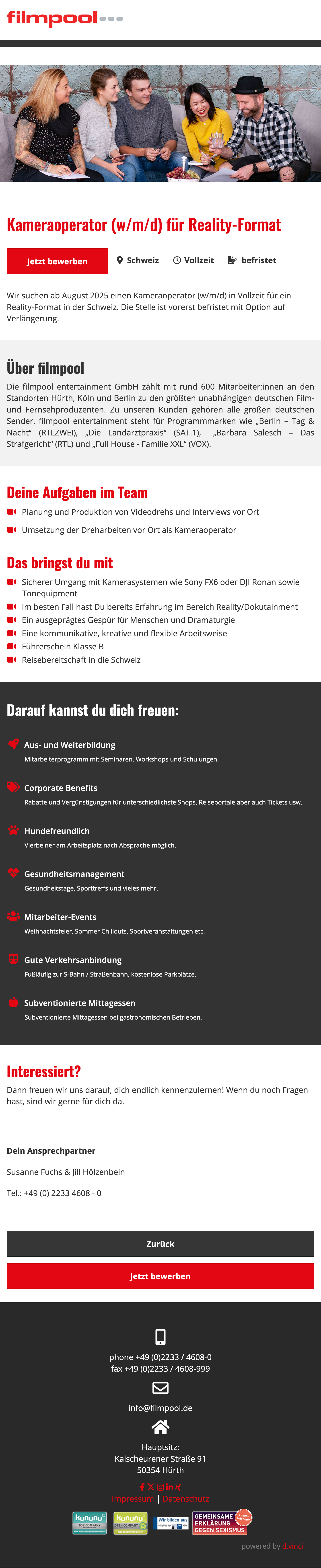 Kameraoperator (w/m/d) für Reality-Format!